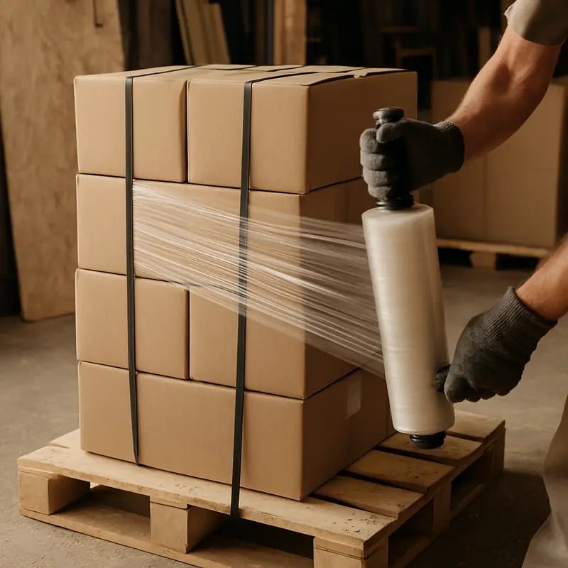 Stretch-wrap roll mounted for wrapping a pallet